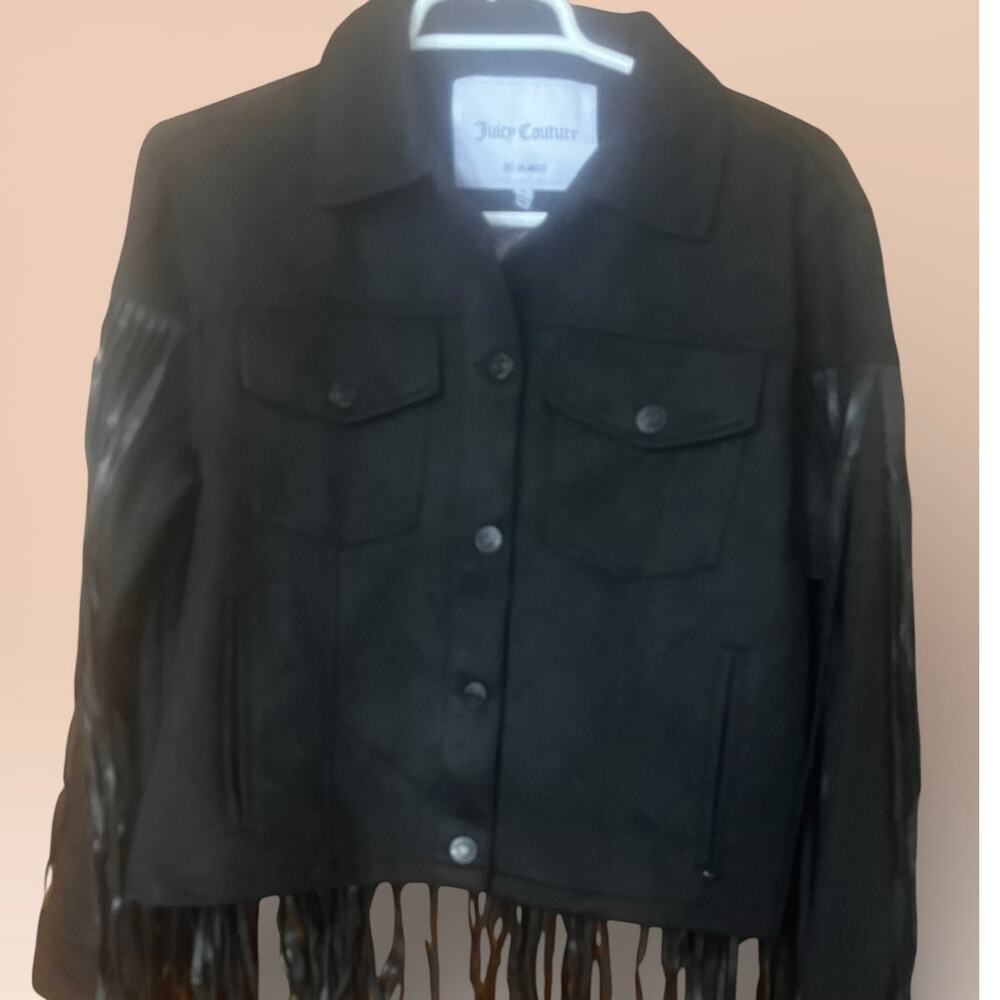 Juicy Couture Black Faux Suede Fringe Jacket Size Medium - Picture 3 of 6